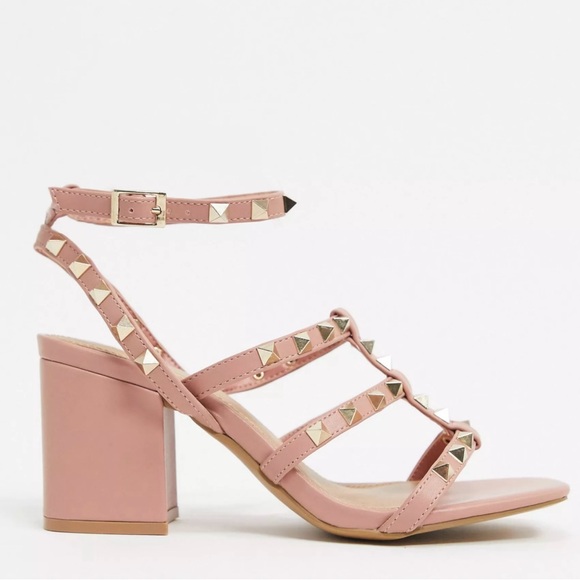 ASOS DESIGN Wide Fit Haiti studded blocked heeled sandals size 6 us square toe - Picture 8 of 8